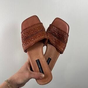 Sesto Meucci Vintage Woven Leather Flat Slide Sandals, Size 7